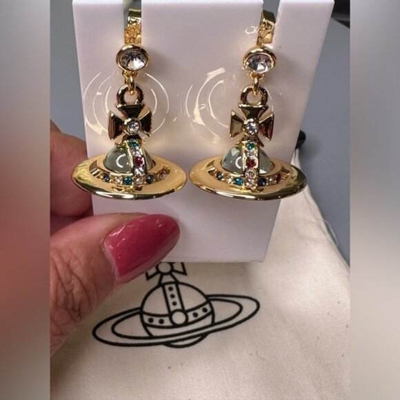 Vivienne Westwood Saturn Earrings Gold Brass New with dustbag - Picture 3 of 6